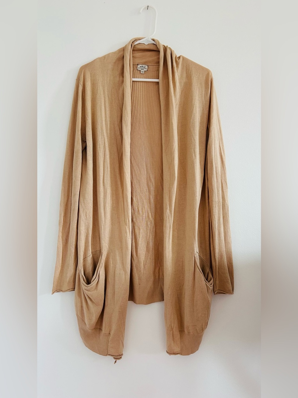 Aritzia Wilfred Lightweight Camel Open-Front Cardigan size S